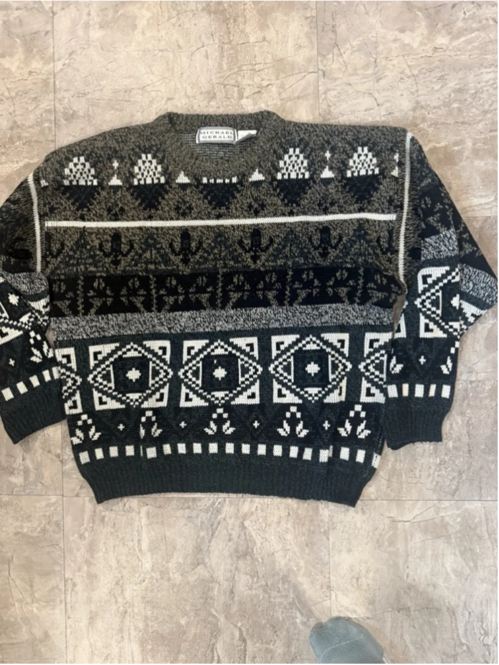 VTG 80’s Michael Gerald Black Fair Aisle Grandpa crew neck sweater size XL